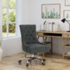 Glory Diamond Tufted Upholstered Office Chair With Rolling Casters And Sloped Arms - Dark Gray / Chrome - Image 9