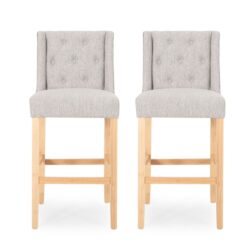 Vienna - Contemporary Tufted Wingback Counter Stools, (Set of 2) - Light Gray / Natural