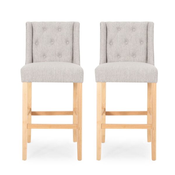 Vienna - Contemporary Tufted Wingback Counter Stools, (Set of 2) - Light Gray / Natural
