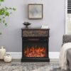 25" Stand Side Table With 3-Sided Glass Electric Fireplace - Antique Black - Image 2
