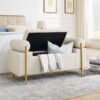 Elegant Upholstered Linen Storage Bench With Cylindrical Arms And Iron Legs - Beige - Image 4
