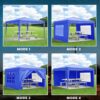 10'X10' Folding Canopy With 4 Removable Sidewalls Outdoor Event Shelter UPF 50+ Gazebo Portable Tents For Parties Beach Camping Wedding Ez Pop Up Canopy 4 Pieces Weight Bag + Carry Bag - Blue - Image 5