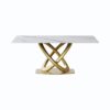 70.84" Modern Artificial Stone Panel Double-Ring Stainless Steel Metal Legs, Can Accommodate 6-8 People - White / Gold - Image 3