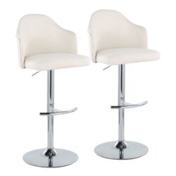 Ahoy - Contemporary Adjustable Barstool With Swivel With Rounded T Footrest (Set of 2) - Chrome / Cream