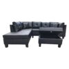 3 Piece Sofa With Left Chaise Lounge And Storage Ottoman, 2 Throw Pillows - Black - Image 5