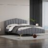 Queen Size Platform Bed With Thick, Stylish Stripe Decorated Bedboard And Elegant Leg - Gray - Image 13