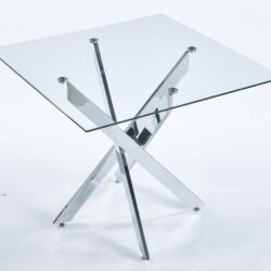 Dining Table With Cross Metal Leg And Tempered Glass, Modern Space Saving Kitchen Table For Living Room Legs, Square Table - Chrome