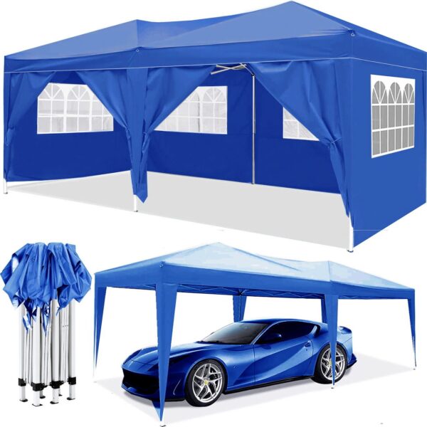 10'X20' Ez Pop Up Canopy Outdoor Portable Party Folding Tent With 6 Removable Sidewalls + Carry Bag + 4 Pieces Weight Bag - Blue