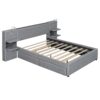 Queen Size Upholstered Platform Bed With Reading Lights, Drawers, Trundle And Shelves - Gray - Image 15