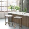 Backless Upholstered Counter Stool With Padded Seat - Ivory / Bronze - Image 5