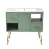 Bathroom Vanity With Resin Sink Combo Set, Modern Freestanding Single Bathroom Cabinet With 2 Drawers & 2 Storage Compartments, Storage Cabinet For Bathroom, Frame Vanity Set - Green - Image 8