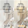 4 Light Metal Lantern Tiered Pendant Hanging Light Fixtures, Industrial Farmhouse Adjustable Height Chandeliers For Dining Room Hallway Foyer Entryway (E12 Bulbs Not Included) - Matte Black / Gold - Image 7