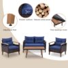 4 Piece Garden Furniture, Patio Seating Set, Outdoor Sofa Set, Wood Table And Legs - Brown / Blue - Image 8