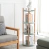 Storage Shelf, 360° Rotating Bookshelf, 4 Tier Bookcase With Large-Capacity Storage Space, Multifunctional Storage Rack, Compact Design For Living Room - Natural - Image 11