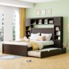 Queen Size Bed With All In One Cabinet, Shelf And Sockets, Twin Long Trundle - Espresso - Image 10