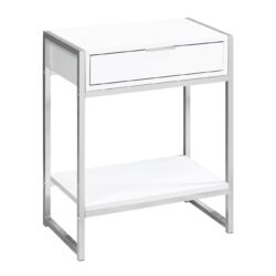 Accent Side Table, Storage Drawer, Glossy Modern - White