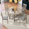 5 Piece Dining Table Set Round Extendable With Chairs - Natural Wood Wash - Image 7