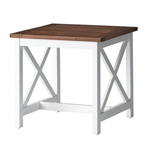 End Table, Farmhouse Side Table, Indoor Outdoor - Brown / White