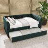 Twin Size Upholstered Tufted Daybed With Trundle - Green - Image 2