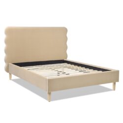 Stockholm - Queen Modern Wavy Headboard Platform Bed - Fawn Brown
