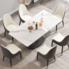 70.84" Modern Artificial Stone Panel Stainless Steel Curved Legs, Can Accommodate 6-8 People - White / Gray - Image 2