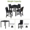 5 Pieces Counter Height Table Set, Wooden Kitchen Table Set With Square Table And 4 Upholstered Chairs, Counter Height Dining Table With Crystal Decoration And Chair Set For Kitchen, Dining Room - Black - Image 8