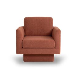 360° Modern Swivel Accent Chairs Round Armchair, Thick Padded Lounge Sofa Upholstered Comfy (Set of 2) - Brick Red