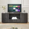 Modern Wavy TV Stand Rounded Sideboard With Storage Cabinet - Black - Image 2