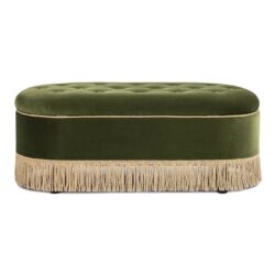 Melinda - Oval Tufted Bullion Fringe Storage Bench - Olive Green
