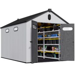 8 Ft. W X 12 Ft. D Plastic Storage Shed With Floor - Black / Gray