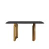 63" Artificial Stone Curved Golden Metal Leg Dining Table, 6 People - Black / Gold - Image 4