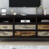 Retro Distressed Wooden TV Stand For TVs Up To 65", Entertainment Center Media Console With 6 Drawers And 3 Shelves For Living Room - Black - Image 5