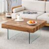 Style Square Coffee Table With Tempered Glass Legs Density Board Sticker - Natural Wood / Transparent - Image 4