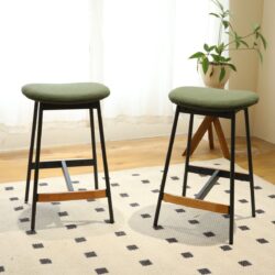 Modern Bar Stools Comfortable & Stylish Counter Height And Bar Height Bar Stools, Soft Fabric Upholstered, Backless For Kitchen (Set of 2) - Green