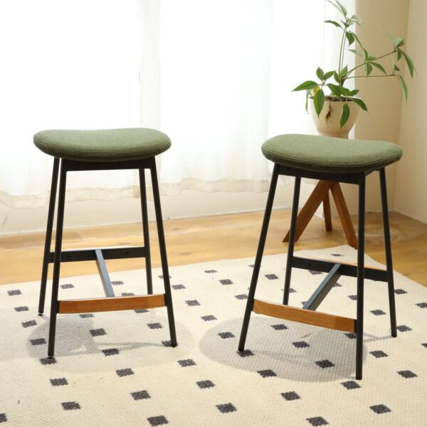 Modern Bar Stools Comfortable & Stylish Counter Height And Bar Height Bar Stools, Soft Fabric Upholstered, Backless For Kitchen (Set of 2) - Green