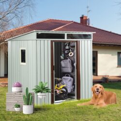 Outdoor Metal Storage Shed With Window - White