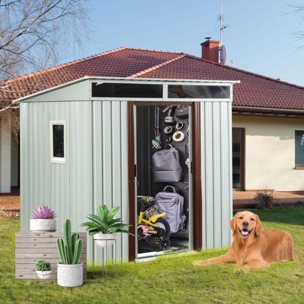 Outdoor Metal Storage Shed With Window - White