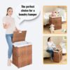 Laundry Hamper With Lid PE Rattan Powder Coating Frame Clothes Hampers With 2 Removable Bags, 100L - Brown - Image 36