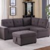 Katie - Linen Sleeper Sectional Sofa With Storage Ottoman, Storage Arm - Brown - Image 9