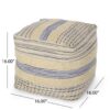 Western - Handcrafted Fabric Pouf, Durable - Natural / Blue - Image 4
