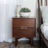 Mid-Century Modern 2 Drawer Solid Wood Nighstand With Cutout Handles - Walnut - Image 5