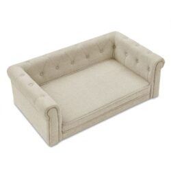 Modern Elegant Rectangle Pet Bed, Durable Elevated Dog Sofa - Beige