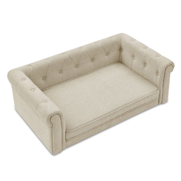 Modern Elegant Rectangle Pet Bed, Durable Elevated Dog Sofa - Beige