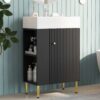 Bathroom Vanity, Combo Cabinet, Bathroom Storage Cabinet, Single Ceramic Sink, Left Side Storage - Black - Image 10