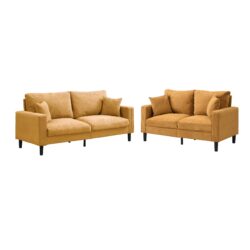 Modern Upholstered 2 Piece Sofa Set, Comfy Corduroy For Living Room And Small Spaces - Orange