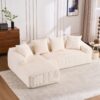 Compression Sofa: Combining Chaise Longue With 3 Seater, Corduroy Fabric, Full Sponge Compression Sofa, Combined Sofa With 4 Pillows For Living / Home Furniture / Apartment - White - Image 3