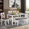 Modern 6 Piece Dining Table Set With Bench And Chairs For Dining Room Or Kitchen - Gray / White - Image 4