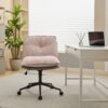 Oversize Seat Cirss Cross Chair With Wheels, Elegant Design Computer Chair, Adjustable Height 360 Degree Rolling Swivel Home Office Chair For Small Space, Dressing Room, Living Room - Pink / Gray - Image 19