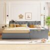 Queen & Twin Long Size Upholstered Platform Bed, Mother & Child Bed With Hydraulic Storage System, Drawer Box, Bedhead Storage Shelf And 2 Pairs Of Sockets & USB Ports - Gray - Image 18