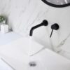 Modern Wall Mount Single Handle Bathroom Sink Faucet, Curved Spout - Matte Black Brass - Image 5